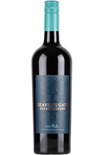 Single bottle of Heaven's Gate Winery 2018 Malbec on a white background.