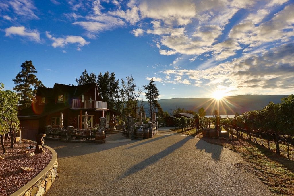 Sunset view of Heaven’s Gate Winery in Summerland