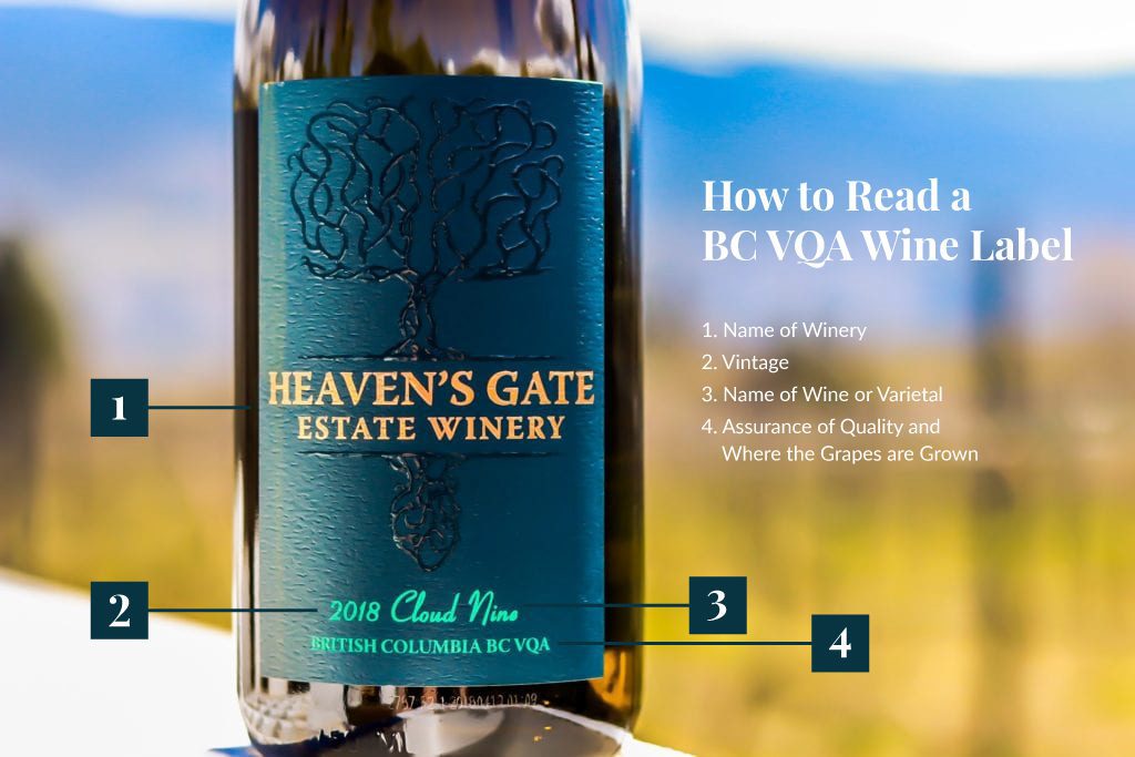 Photo of Heaven's Gate Winery's 2018 Cloud Nine, a red blend, with text beside saying, How to Read a BC VQA Wine Label.